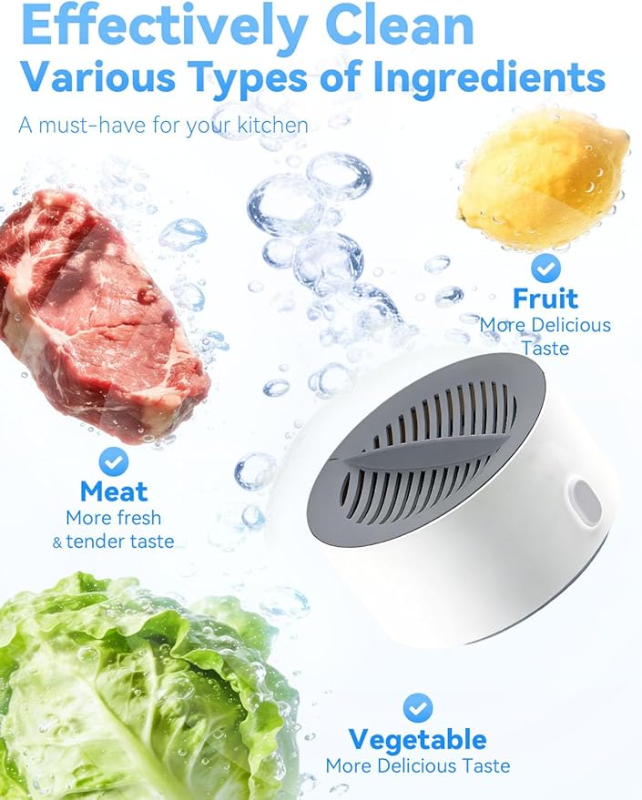 puriproduce Fruit and Vegetable Washing Machine, 3-Minute Clean, Ipx7 Waterproof, Electrolysis Purifier Technology, Magnetic Charging, Portable Food Purifier for Veggies, Fruit, Seafood & Meat (1PCS)