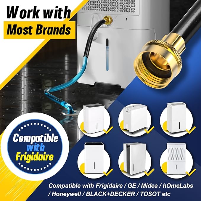 16FT Dehumidifier Drain Hose with 3/4 Inch FHT Connector, featuring Rust-Resistant Brass Fittings for Leak-Proof Connection, Perfectly Compatible with Most Dehumidifier Brands（7 Length Options）