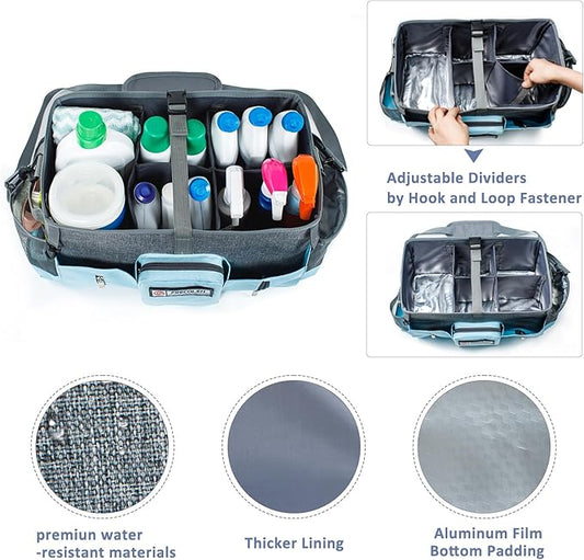 Large Cleaning Supplies Organizer-Cleaning Caddy Organizer With Handles & Shoulder Strap-Cleaning Bags for Cleaning Suppliers-Housekeepers Wearable Cleaning Tote Upgraded