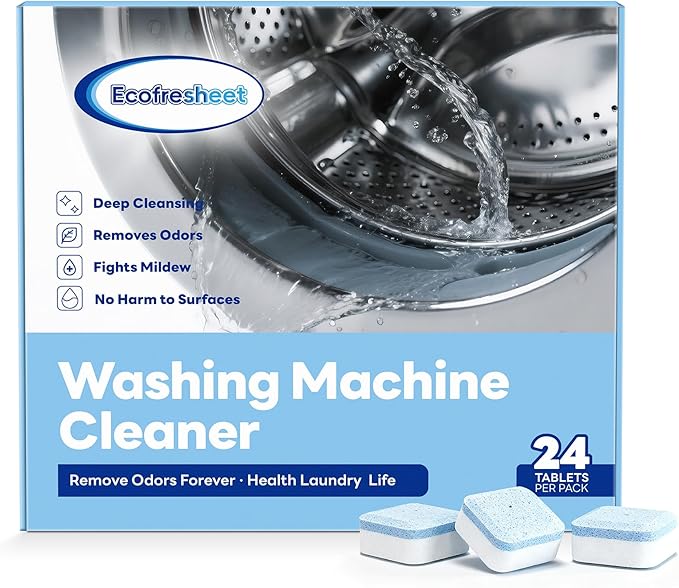 Washing Machine Cleaner Tablets - 24 Count, Deep Cleaning Descaler for Front & Top Load Washers | Removes Odor & Residue | Easy-to-Use Cleaning Tabs for Monthly Maintenance