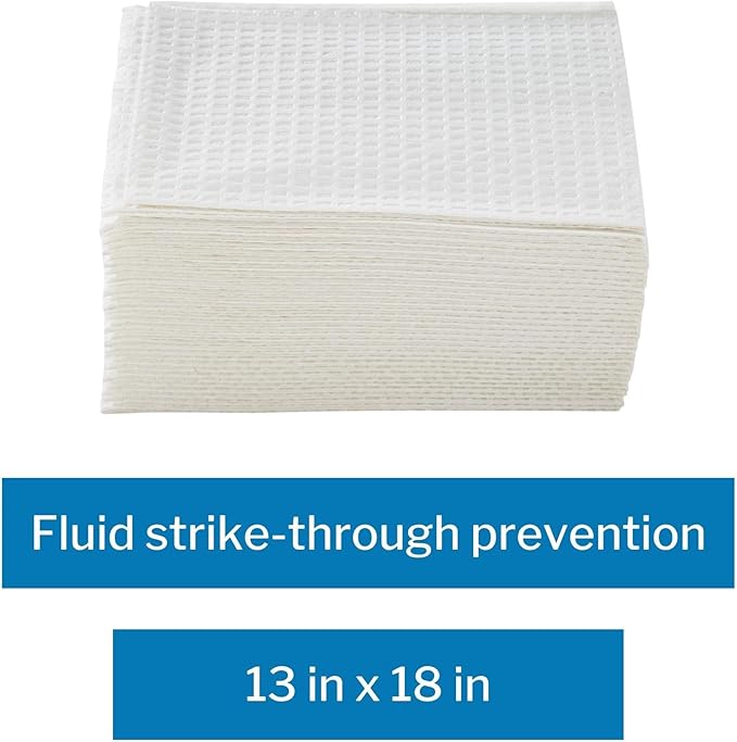McKesson Disposable Towels [Pack of 250] for Dental Bibs, Nails, Tattoo, Dentist, Medical - 13 x 18 in, 2-Ply Tissue with Poly Back, Waffle Embossed, White