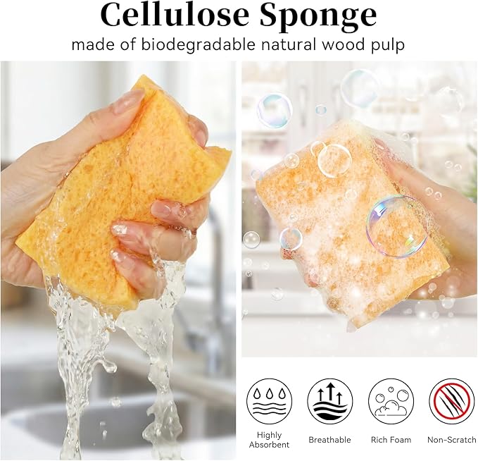 6 Pcs Kitchen Sponges for Dishes Cleaning, Non Scratch for Non Stick Cookware, Compressed Natural Cellulose Sponges, Dish Washing Scrubbers, Scrubbing Pads for Household, Bathroom (Multicolor)