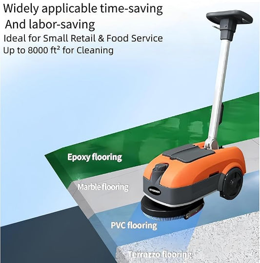 PENNON Portable Floor Scrubber with 360° Rotating Squeegee – Hand-Pushed, 180° Foldable, Efficient for Small Spaces & All Floor Types for Small Retail & Food Service
