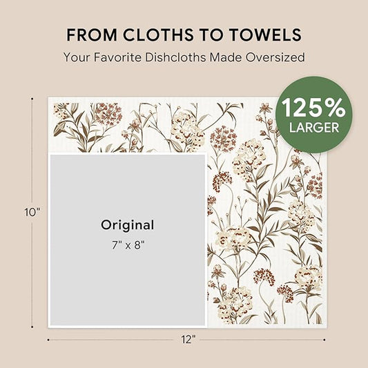 RECYCO Swedish Dishcloths for Kitchen | 4 Pack Oversized Washable Dish Rags | Large Cellulose Reusable Cleaning Paper Towels | Absorbent Counter Dish Cloth Sponge XL Kitchen Wipes, 12" L x 10" W