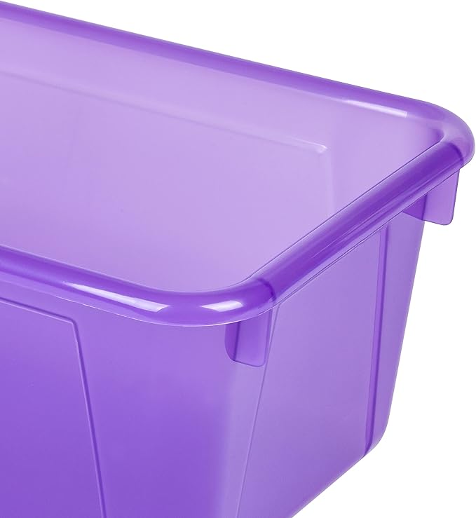 Storex Small Cubby Bins – Plastic Storage Containers for Classroom with Non-Snap Lid, 12.2 x 7.8 x 5.1 inches, Tint Violet, 5-Pack (62484U05C)