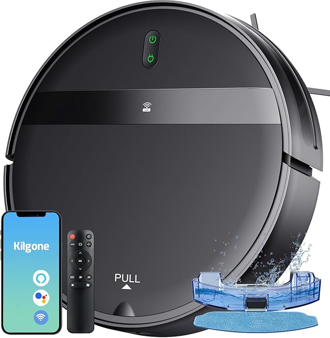Robot Vacuum for Pet Hair, 2-in-1 Vacuum & Mop Combo with Tangle-Free Suction & Smart 3D Avoidance, App/Wi-Fi/Alexa, Ultra-Slim & Quiet, Self-Charging for Hard Floors and Low-Pile Carpet