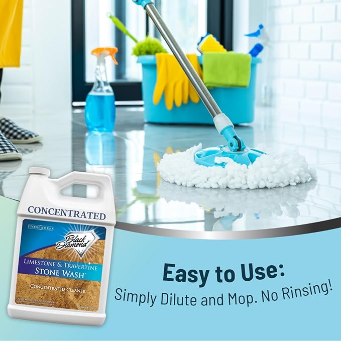Black Diamond Stoneworks Natural Stone Cleaner - Limestone, Slate & Travertine Cleaner - Natural Stone Shower Cleaner for Marble - Concentrated PH Neutral Stone Floor Cleaner - 1-Gallon.
