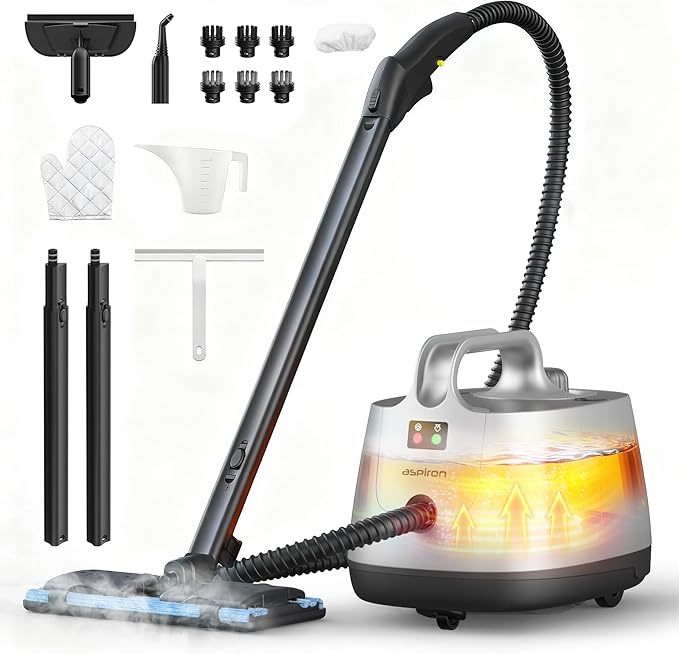 Steam Cleaner, 293°F 58 PSI Powerful Multipurpose Handheld Steam Mop for Home Use, 21 Attachments, 50Oz Capacity, Heavy Duty Steamer for Carpets, Floors, Cars, Tiles, Crack Cleaning, Titanium Silver