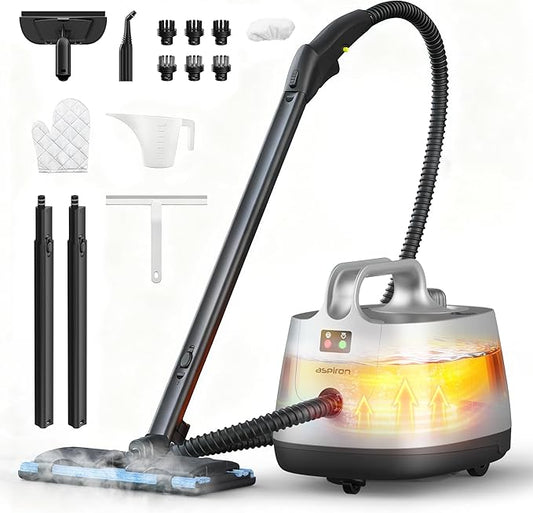 Steam Cleaner, 293°F 58 PSI Powerful Multipurpose Handheld Steam Mop for Home Use, 21 Attachments, 50Oz Capacity, Heavy Duty Steamer for Carpets, Floors, Cars, Tiles, Crack Cleaning, Titanium Silver