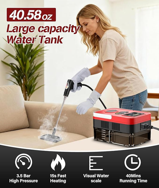 2026 Upgraded Steam Cleaner,10s Heat-Up,1.2L Tank, 6-Level Adjustable Handle,1500W Steamer for Cleaning, Portable Steamer for Cleaning with 20PCS Accessories, Steam Cleaner for Home,Car,Dirt