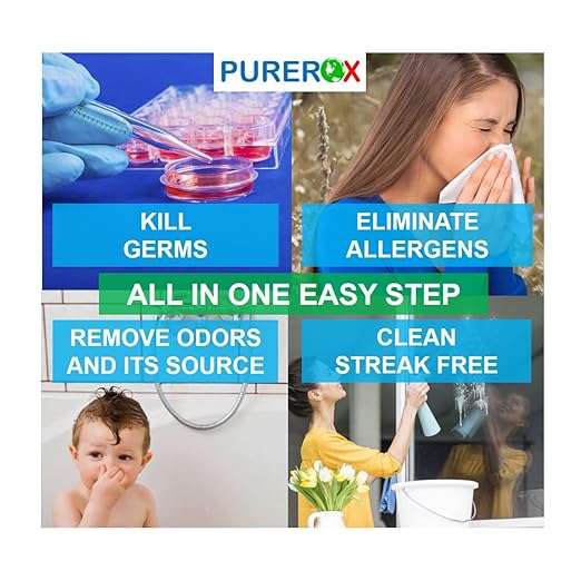 Disinfectant (1 Gallon, 4pk) Eliminate 99.9999% viruses, Norovirus, HIV, MRSA and Fungi. PUREROX Hypochlorous Technology. Hospital Grade. Use Anywhere. No Residue.No Rinse. Good All Surfaces