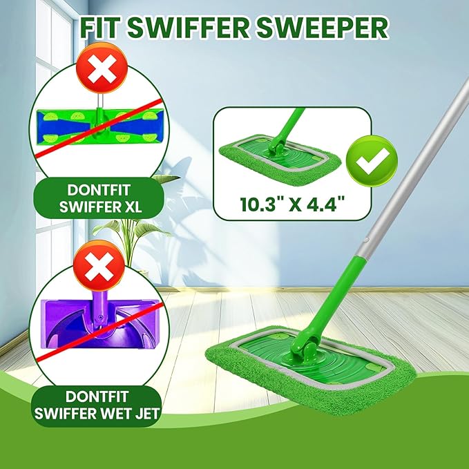 12 Pack Reusable Microfiber Mop Pads - Compatible with Swiffer Sweeper Mop, Washable Dry & Wet Sweeping Cloths Refills for Hardwood Laminate Tile Floor Cleaning