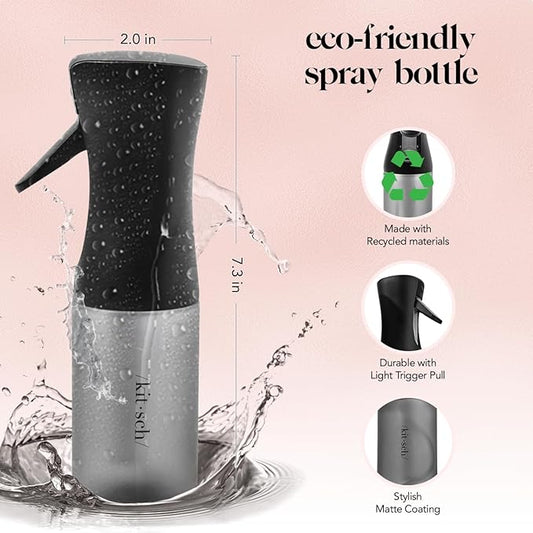 Kitsch Continuous Spray Bottle for Hair – Fine Mist Water Mister & Water Spray Bottle – Recycled Hair Spray Bottle – Spray Bottles for Cleaning, Styling, Plants & More – Black, 150ml