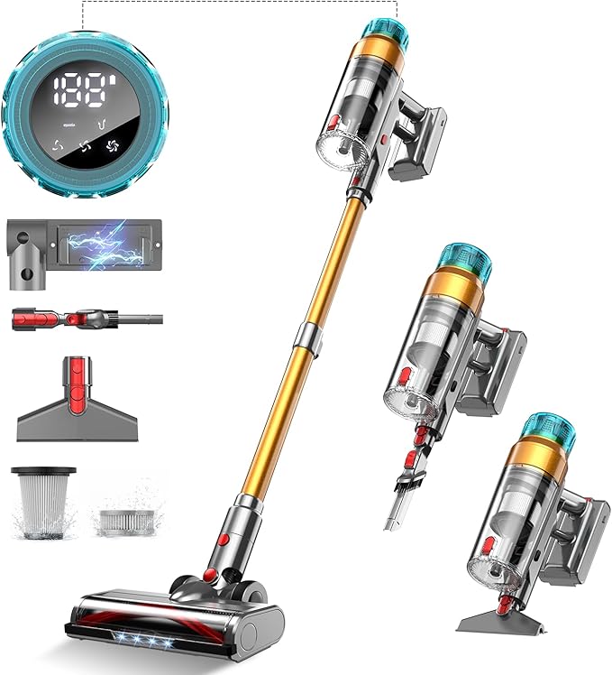 Cordless Vacuum Cleaner for Home 680W 60Kpa Upgraded Powerful Stick Vacuum Up to 75Mins, Anti-Tangle & Wall Mount Charging, 8 in 1 Lightweight Vacuum Cleaners for Home/Pet Hair/Carpets/Floors