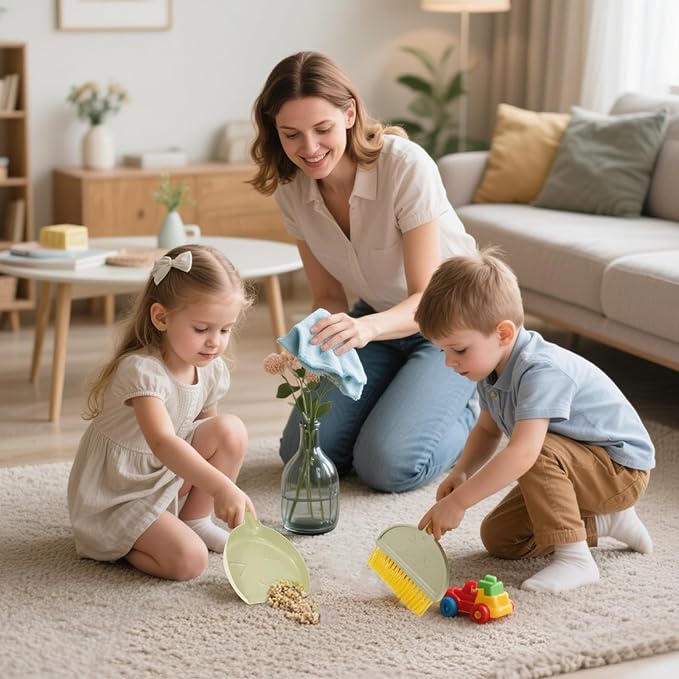 Small Broom and Dustpan Set,mini Compact Portable, for Home, Sofas, Kitchen countertops, Storage Shelves, Office desks, bathrooms, and pet Areas (Green)