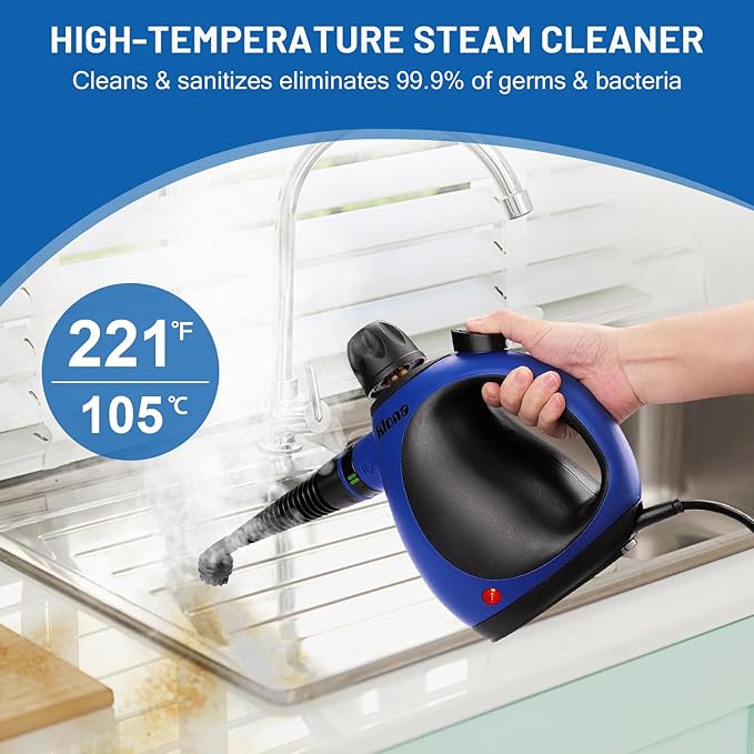 KLONA Portable Steam Cleaner, Hand Held steamers for cleaning house, Home Multi Purpose - 10-Piece Accessory Kit for Sofa, Upholstery, Carpets