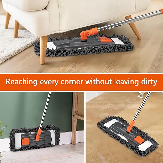 Dust Mop for Floor Cleaning with 3 Washable Pads and 55” Long Stainless Steel Handle,Microfiber Mop for Hardwood Floors, Tile, Marble Floors (Dust Mop)
