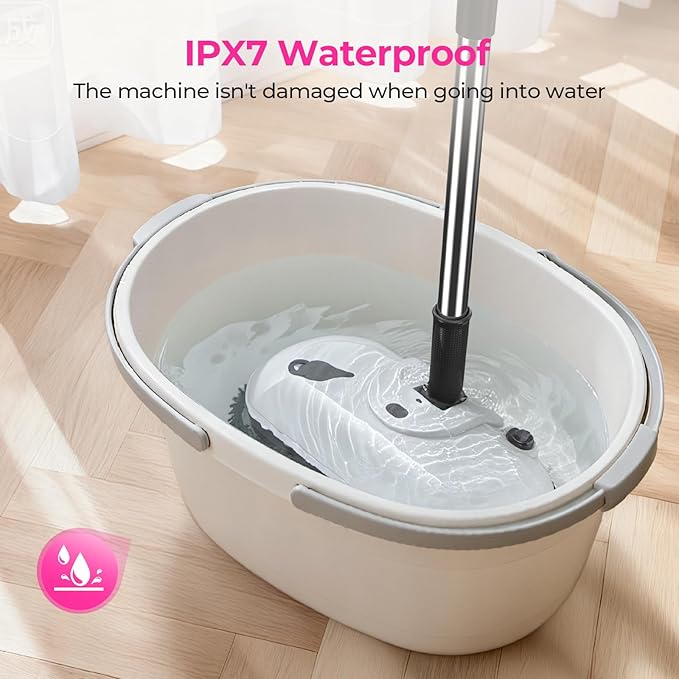 ScrubWiz Cordless Electric Spin Mop with Water Sprayer, Self-Propelled Floor Cleaner for Hardwood & Tile, Quiet Cleaning, Adjustable Handle, 2500mAh Long-Lasting Battery, 300ml Tank, Snow White