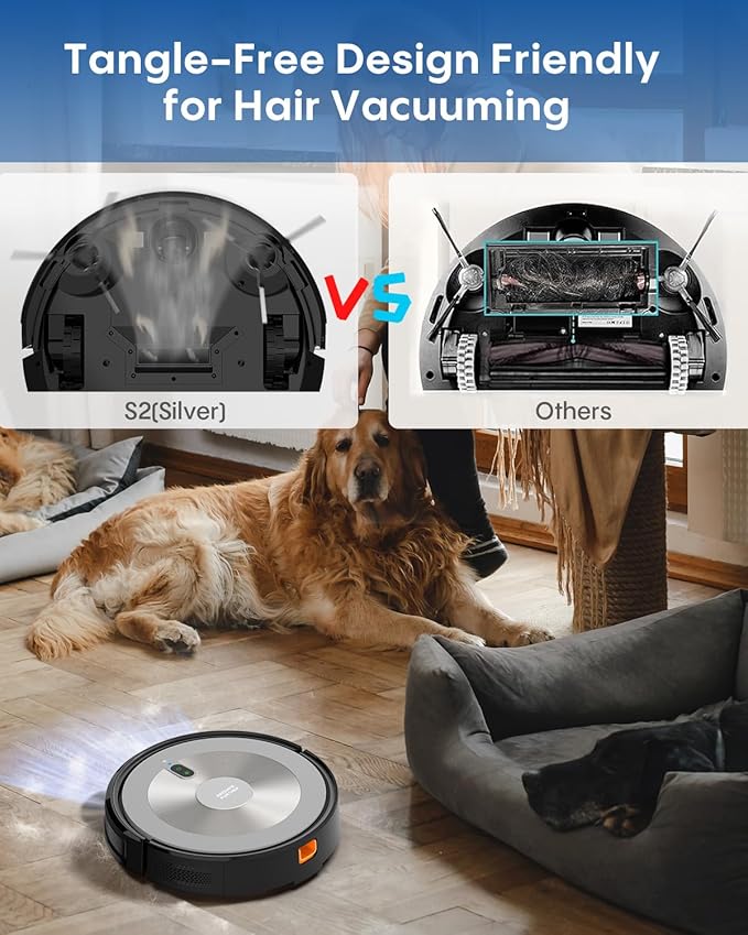 Robot Vacuum and Mop Combo, 5000Pa 3-in-1 Robotic Vacuum Cleaner, Brushless Motor, Tangle-Free Design, Smart App/Alexa Control, Auto Charging & Schedule, ideal for Pet Hair, Hard Floor and Carpet
