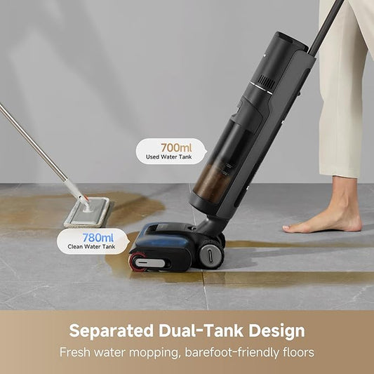 DREAME H12 FlexReach Vacuum Mop, 0 Tangle Wet Dry Vacuum Cleaner, Cordless Vacuum Mop All-in-One for Hard Floors, 180° Lie-Flat Floor Cleaner Machine with 194°F Hot Self-Cleaning, 50Mins Runtime