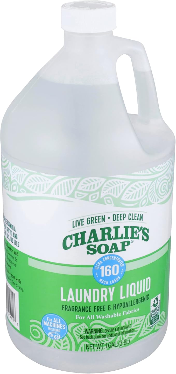 Charlie’s Soap Laundry Liquid (160 Loads, 4 Pack) Natural Deep Cleaning Hypoallergenic Laundry Detergent – Biodegradable Eco Friendly Sustainable Laundry Liquid