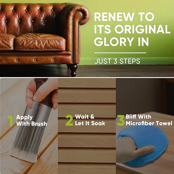 Furniture Salve for Leather & Wood - Polish, Restore & Protect, Vinyl & Wood Surfaces | Leather Conditioner & Repair Salve with Applicator Brush | All-in-One Furniture Polish & Moisturizer 4oz