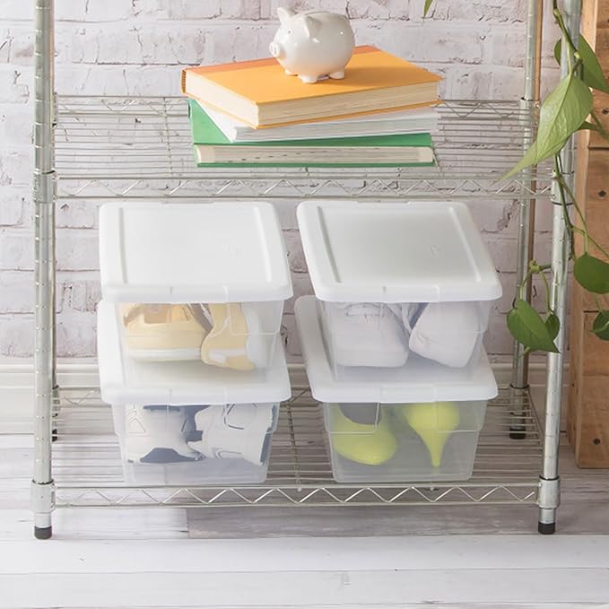 Sterilite 12-Pack 6 Quart Storage Box, Stackable Clear Plastic Bins with Snap-On Lids - Heavy-Duty Organizing Containers for Closet, Bathroom, and Office