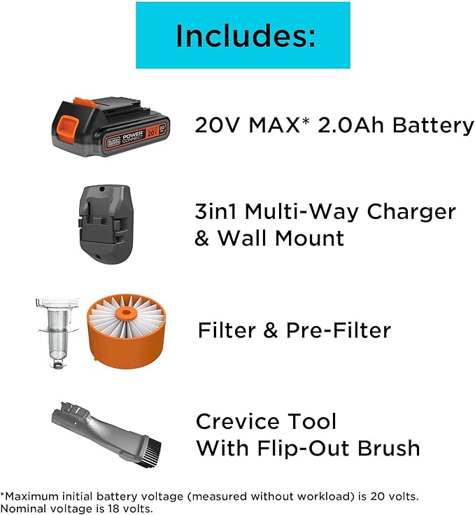 BLACK+DECKER Cordless Vacuum, Powerseries Extreme, Stick Vacuum Cordless Rechargeable, Interchangeable Floorhead with Crevice Attachment, 3 Speed Control, Lightweight, Blue (BSV2020G)