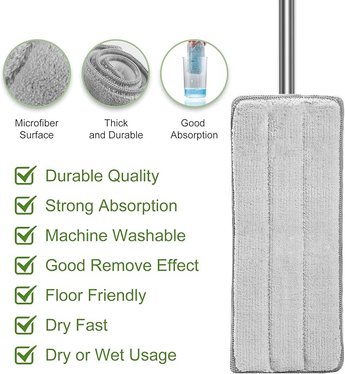 Flat Floor Mop and Bucket Set with Wringer, Flat Mops for Floor Cleaning, Wall Mop Cleaner with Long Handle, Hardwood Floor Mop with 3 Microfiber Pads (XF)