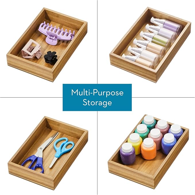 iDesign Acacia Wood Kitchen and Pantry Small Drawer Organizer Bin– Natural