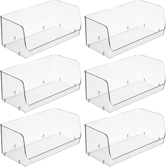 iDesign Stackable Open-Front Storage Bins for Kitchen and Pantry Organization - Set of 6 - Clear