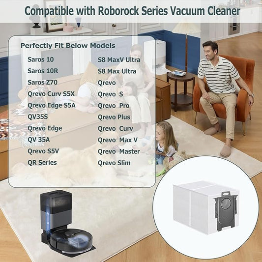 12 Packs Dust Bags Compatible with Roborock QV 35S/35A/Qrevo S5V/Saros 10/ 10R/Q Revo/Qrevo S/Qrevo 2R3W/Pro/MaxV/Master/Plus/Curv/S8 Max Ultra/S8 MaxV Ultra/Qrevo Slim Vacuum Cleaner, 3L Capacity