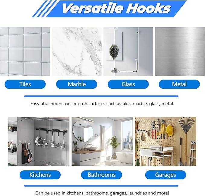 2 Pack Broom Holder Mop Hanger - Strong Suction Cup - No Drill Removable Broom Organizer Rack Wall Mount with Hooks for Bathroom Kitchen Garage, Clear Grey