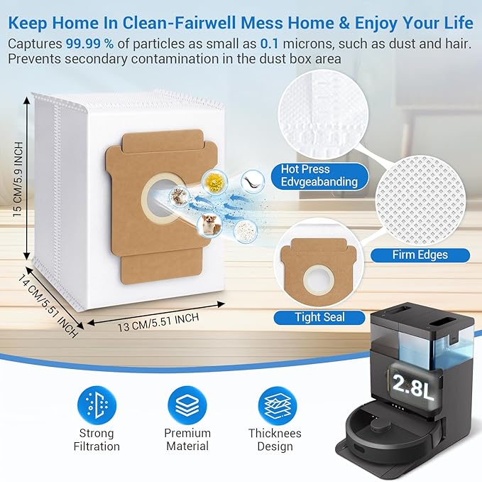 Plus 405 Combo Replacement Parts for Roomba Plus 405 Combo Plus 505/ 507Combo Robot Vacuum Cleaner Parts with 2 Roller Brush, 4 HEAP, 6 Mops, 6 Dust Bags, 6 Side Brushes, 1 Clean Brush
