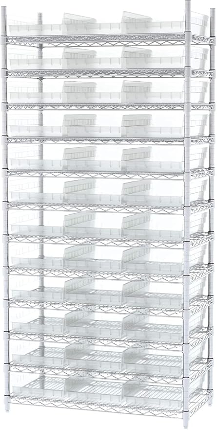 Akro-Mils 30178 Plastic Shelf Bins, Heavy Duty Storage Bins for Garage, Closet, and Drawer Organization, 18-Inch x 11-Inch x 4-Inch, Clear, 12-Pack