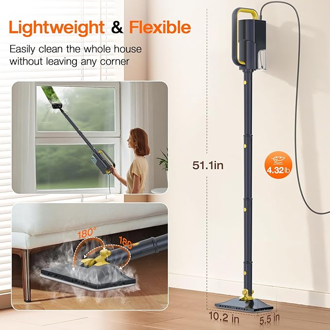 ScrubWiz 10-in-1 Steam Cleaner, Steam Mop & Handheld Steam Cleaner with 350ml Water Tank, 10s Fast Heating, 2 Steam Modes, Portable Steamer for Kitchen, Floor, Tile, Window, BBQ Grill, Car, Soft Gray