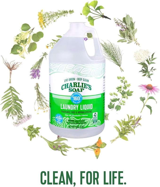 Charlie’s Soap – Fragrance-Free Laundry Liquid detergent – 160 Loads (128 oz, 1 Pack)