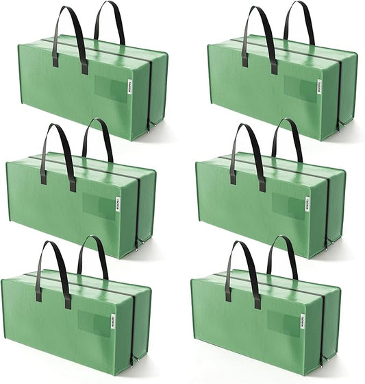 WORKPRO 6 Pack Extra Large Moving Bags with Zippers & Carrying Handles Backpack Straps, Heavy-Duty Storage Tote for Space Saving & Storage, Alternative to Moving Box (Green)