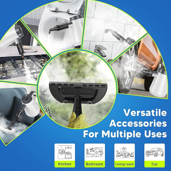 Handheld Steam Cleaner, 15s Fast Heating Pressurized Steam Cleaner for Home with 10 psc Accessories, Portable Steamer for Cleaning with Safety Lock for Home Kitchen Cleaning, Appliance Surfaces
