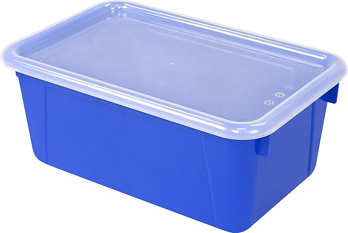 Storex Small Cubby Bins – Plastic Storage Containers for Classroom with Non-Snap Lid, 12.2 x 7.8 x 5.1 inches, Assorted Colors, (62406U05C) (Pack of 5)