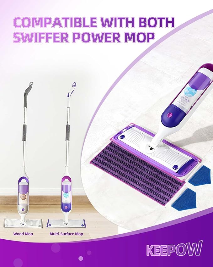 KEEPOW Power Mop Refills Microfiber Mop Pads Compatible with Swiffer PowerMop Pads Refills for 13 ''-15 '' Spray Mops, Reusable Washable Pad Replacements for Multi-Surface Floor Cleaning, 6 Pack
