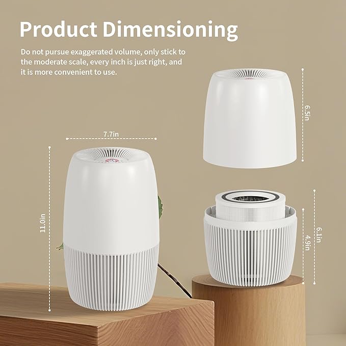 Air Purifiers for Home with Night Light, HEPA Filter Captures 99.97% of Smoke, Pollen, Pet Dander & Odors, Quiet for Bedroom, Office, Home, Pearl White