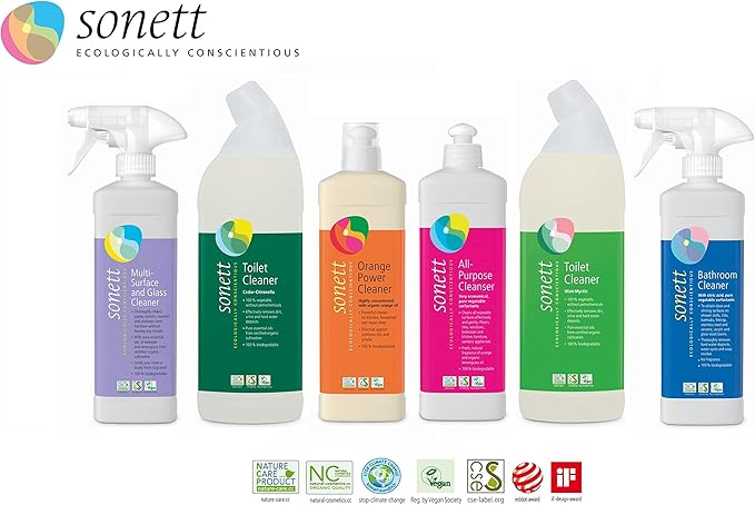 Sonett Organic Bathroom & Shower Cleaner Spray Removes lime scale deposits in hard-to-reach places and cleans fittings, stainless steel, floor tiles and shower walls (17 fl. oz. Pack of 6)