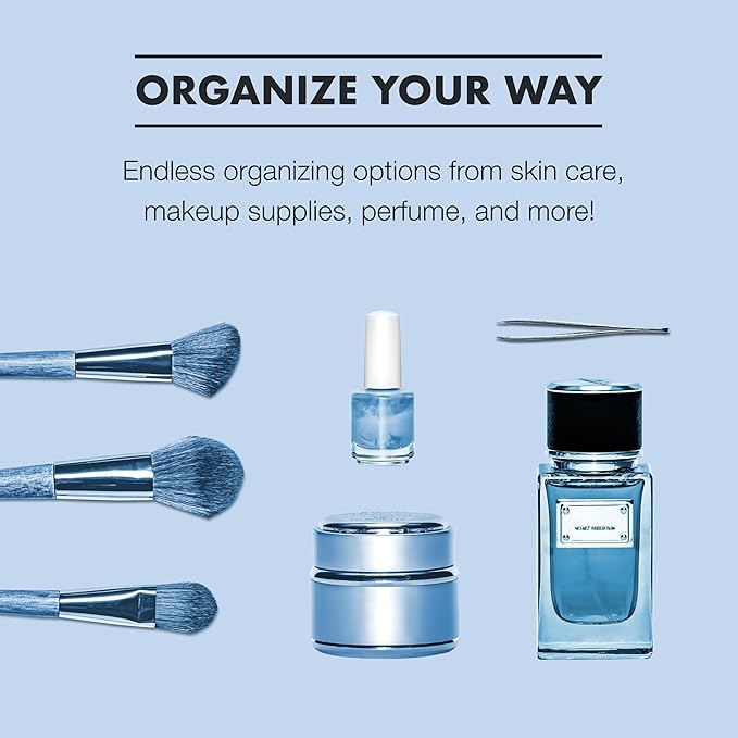 madesmart Angled Storage Tray, Make-up Bathroom Organizer, Lipstick, Razors, Q-Tips, Bath Essentials Angled for Easy-Viewing, Small, Clear