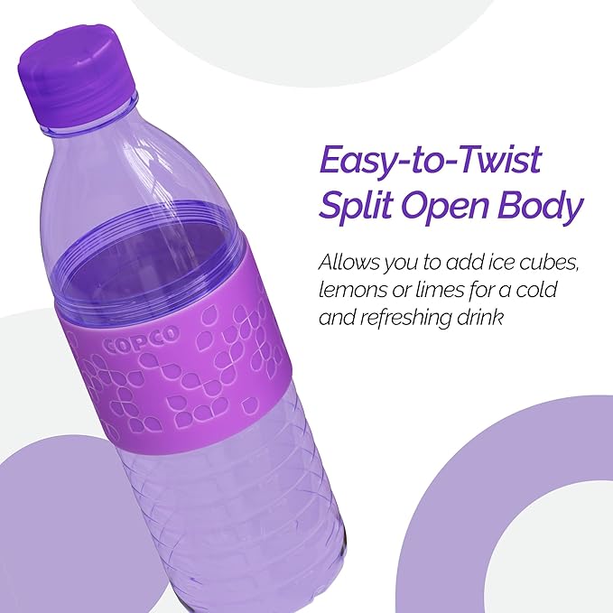 Copco Hydra 16.9oz Water Bottle, Set of 2 - Non-Slip Sleeve & BPA-Free Tritan Plastic - Dishwasher Safe, Reusable To Go Bottle - Leak-Proof, Spill-Proof, Portable Water Bottle (Purple & Light Purple)