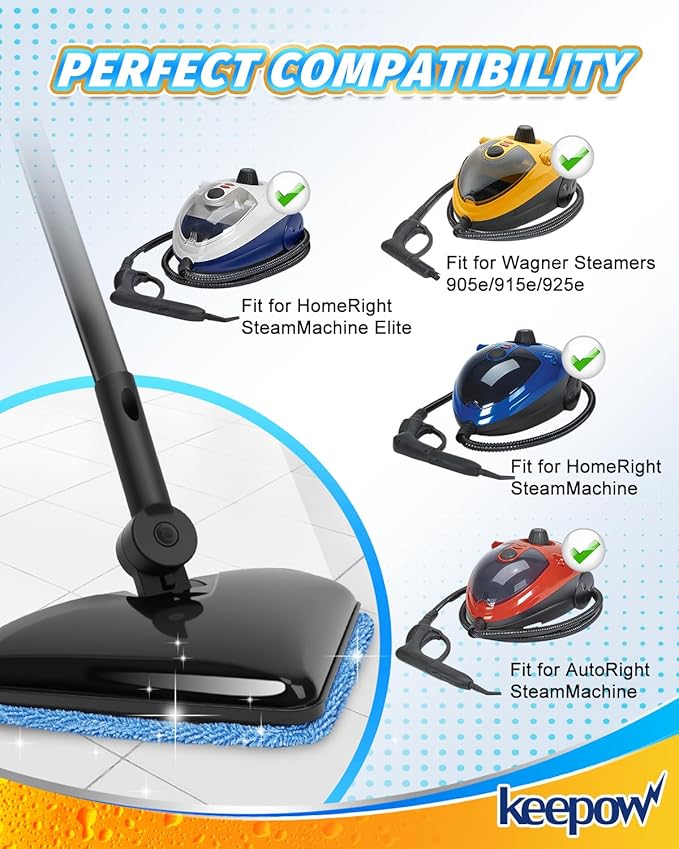 KEEPOW Steam Mop Pads Compatible with Wagner Steamer 905e, 915e and 925e, Steam Cleaner Pads Replacement with Microfiber Cloths for Handheld Steam Cleaner 4+6 Pack (Mop is Not Included)