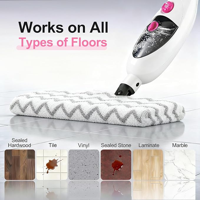 12-in-1 Steam Mop & Detachable Handheld Steam Cleaner, 400ML Tank with Adjustable Steam, Safe for Hardwood, Sealed Floors, Marble, Laminate, Stone & Tile