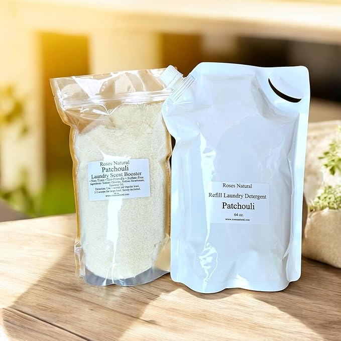 Patchouli Laundry Detergent and Scent Booster Bundle, 64 oz Each, Non-Toxic, Sulfate-Free, Eco-Friendly, Patchouli Essential Oil Scented, Made in the USA