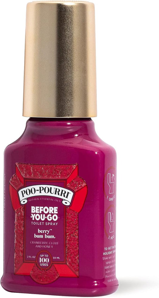 Poo-Pourri Berry Bum Bum Before-You-Go Toilet Spray To Trap Odors and Leave Bathrooms Smelling Great, with a Blend of Cranberry, Clove and Honey Essential Oils for a Holiday Scent Poo Spray, 2 oz