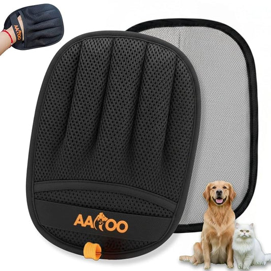 Pet Hair Removal Glove for Cats & Dogs with Silicone Dog Toothbrush – Reusable Magic Brush – Five-Finger Electrostatic Pet Hair Remover Glove for Laundry, Couch, Carpet & Car Seat